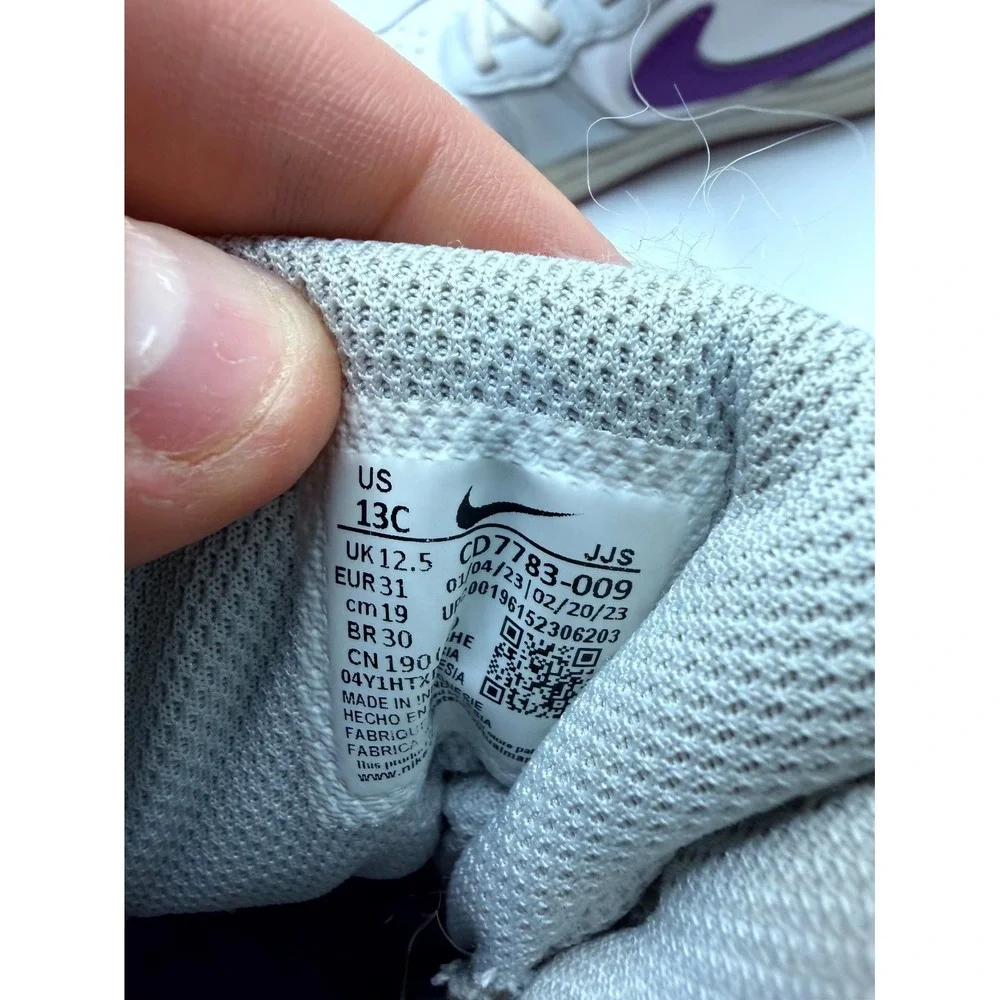 Nike Court Borough Mid 2 PS CD7783-009 Kid 13 Pure Platinum Purple Leather Shoes